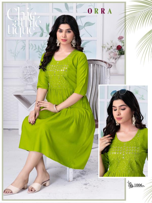 Trendy Orra Plain Rayon Casual Wear Kurtis Collection